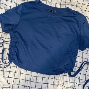 blue cropped top with side ties